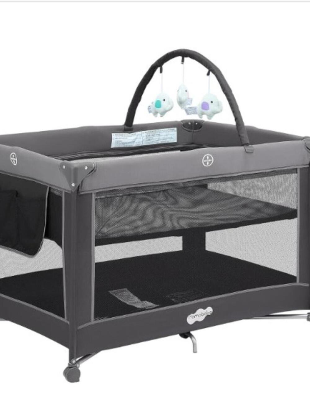 Pamo Babe Portable Playpen Foldable Playard Portable Crib-Charcoal Gray